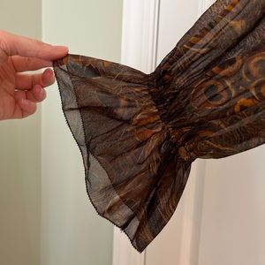 Rachel Zoe brown/black peacock print silk maxi dress